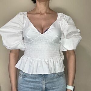 NWT Staud Matilde Top Puff sleeves Size M White